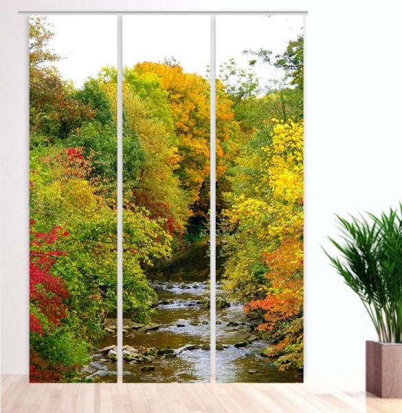 Herbstbach two Flächenvorhang - 3teiliges Set Flächenvorhang 3er Set, Schiebegardine, Schiebegardinen, blickdicht, Flächenvorhang blickdicht, Schiebevorhang,